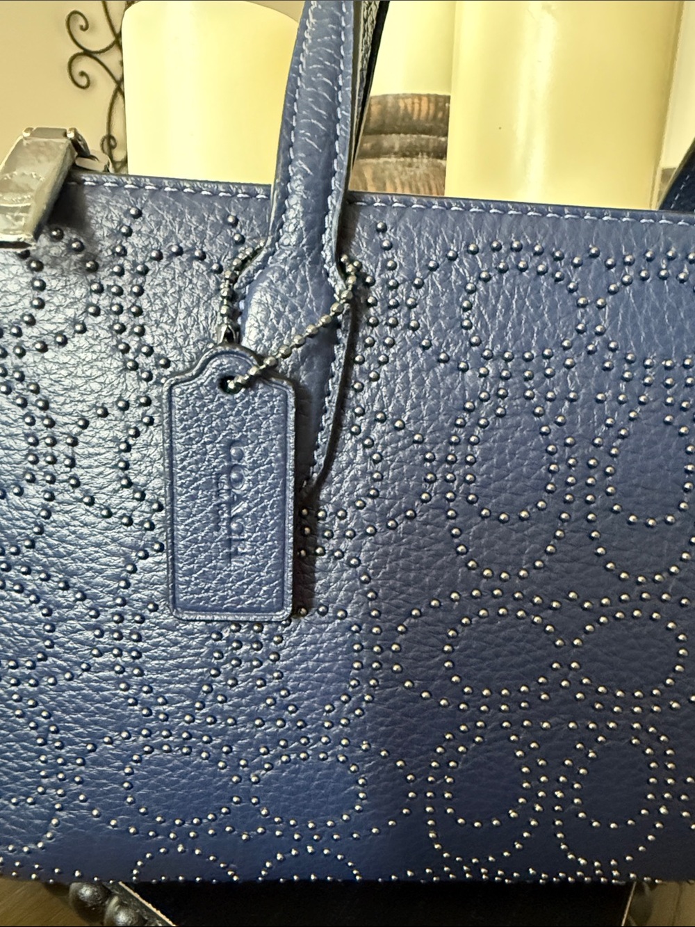Coach Navy Perforated Signature Leather Satchel with Star Charm - Picture 2 of 13